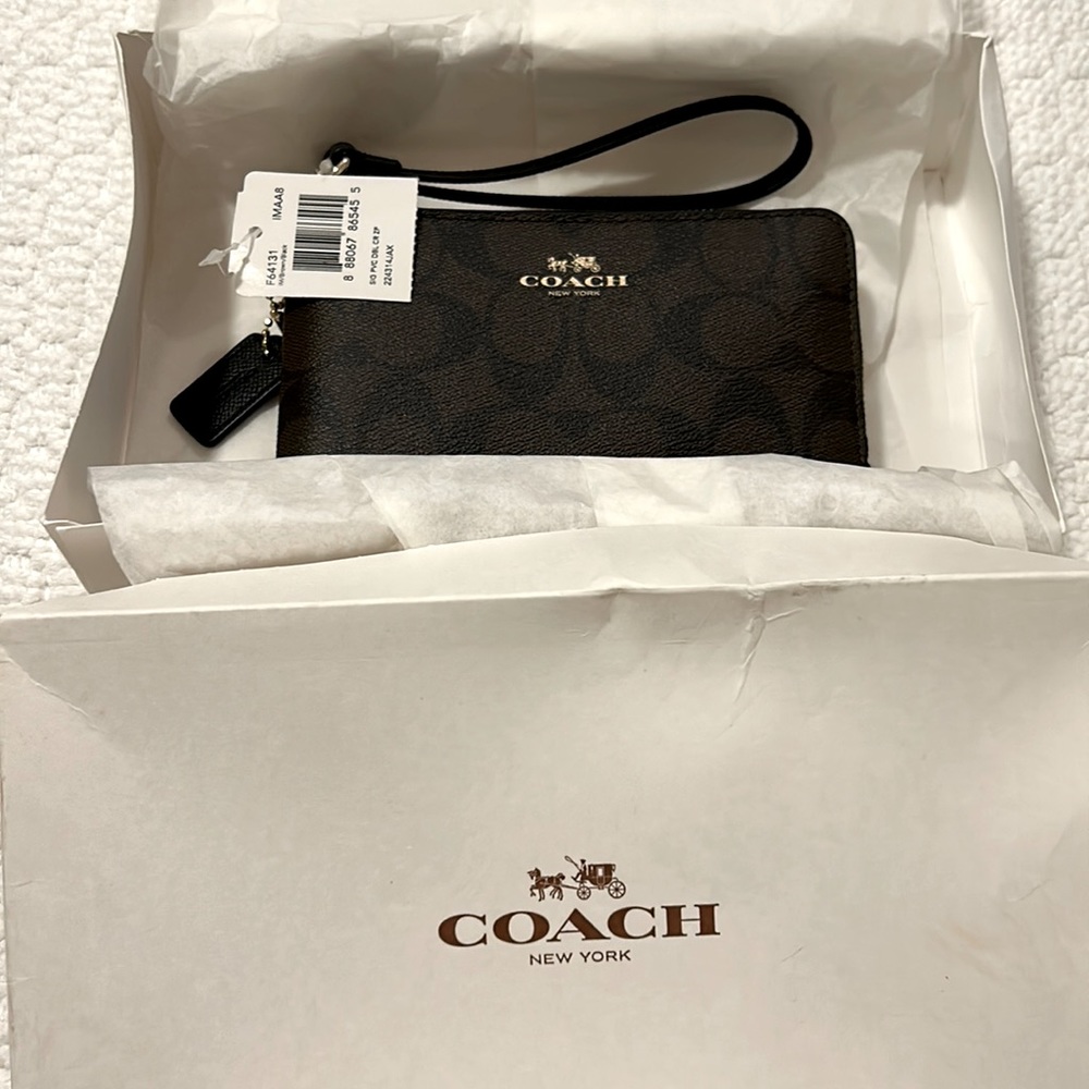 Coach Classic Logo Wristlet / Brand New with Tags attached / Brown and Black